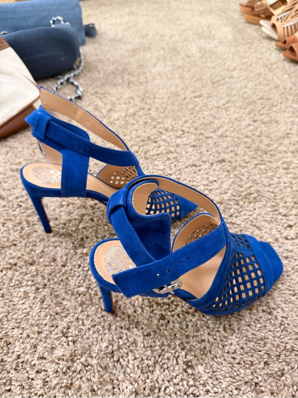 Blue Suede Strappy High Heel Sandals